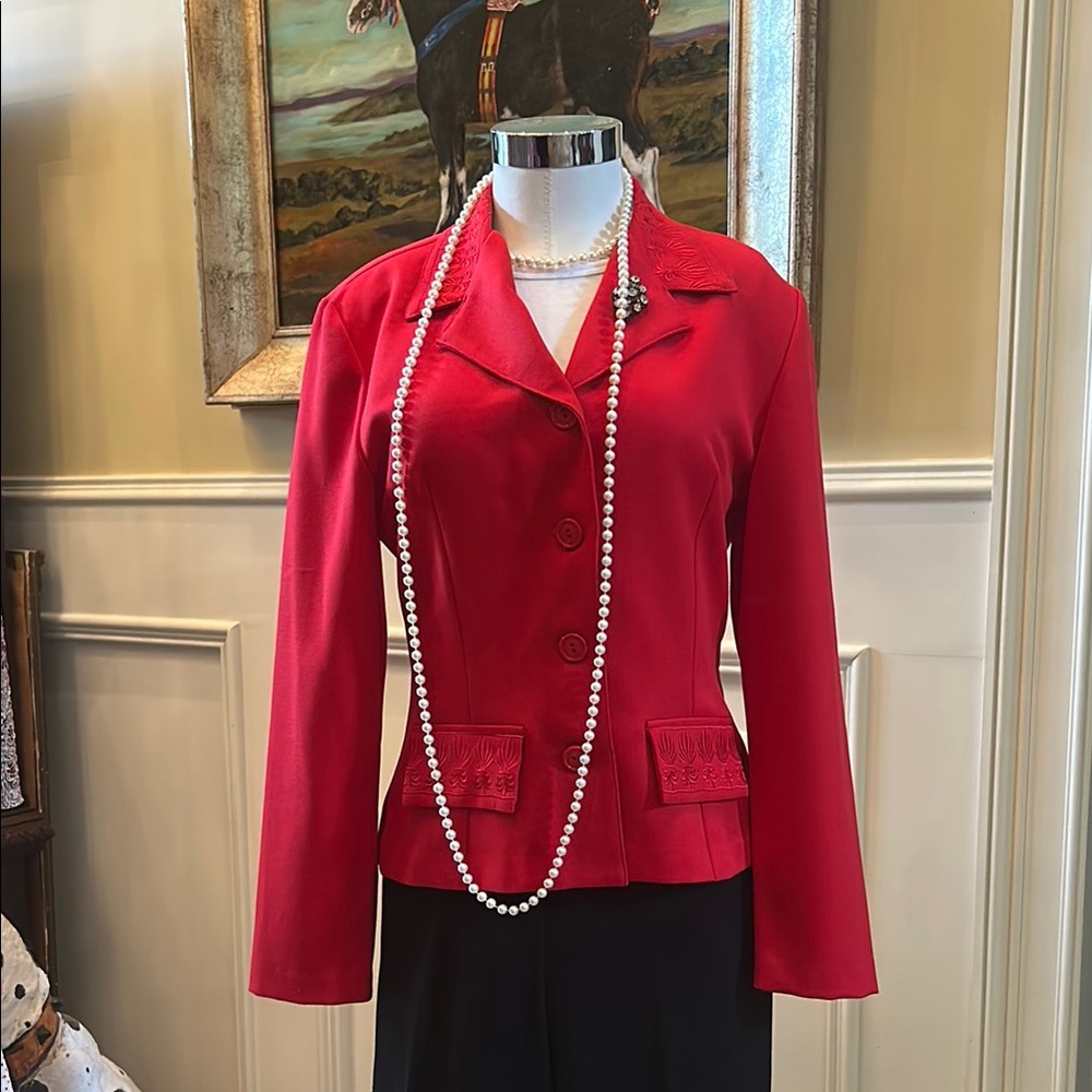 Vintage Danielle B Red Blazer Sz M w Embroidered Detail GVC